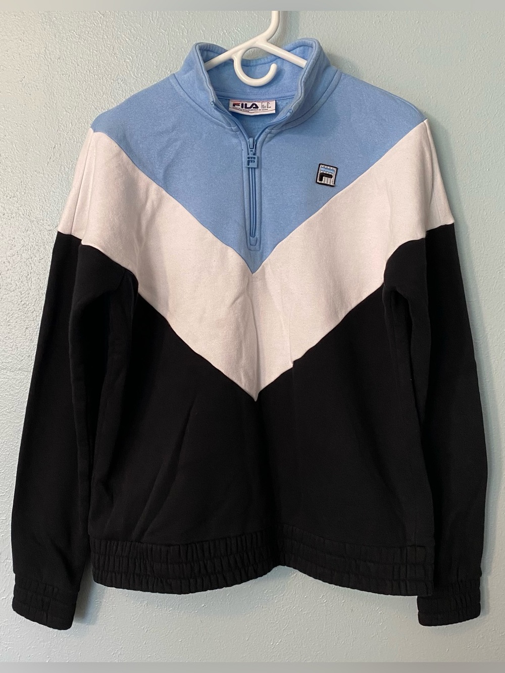 FILA Color-block 1/4-Zip Mock-Neck Retro-Style Pullover Sweatshirt